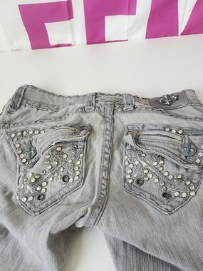 Straight Leg Crystal Embellished Grey Women’s Jeans